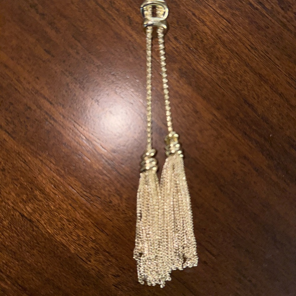 KENDRA SCOTT Love Knot & Chain Tassel 30" Lariat Necklace w yellow box - Picture 3 of 5
